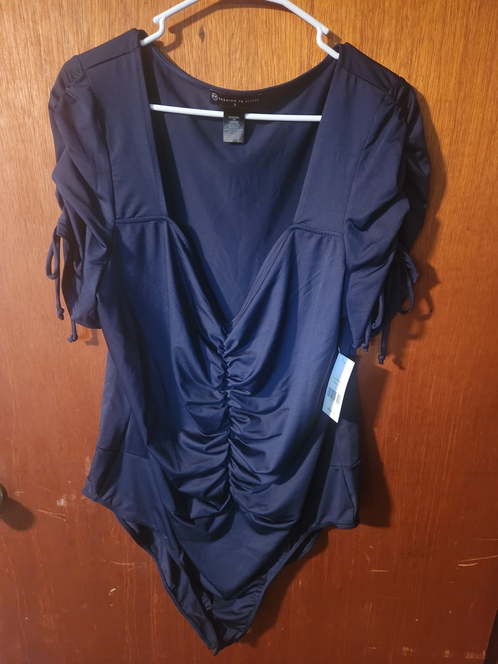 Fashion to Figure Navy Ruched V-Neck Bodysuit